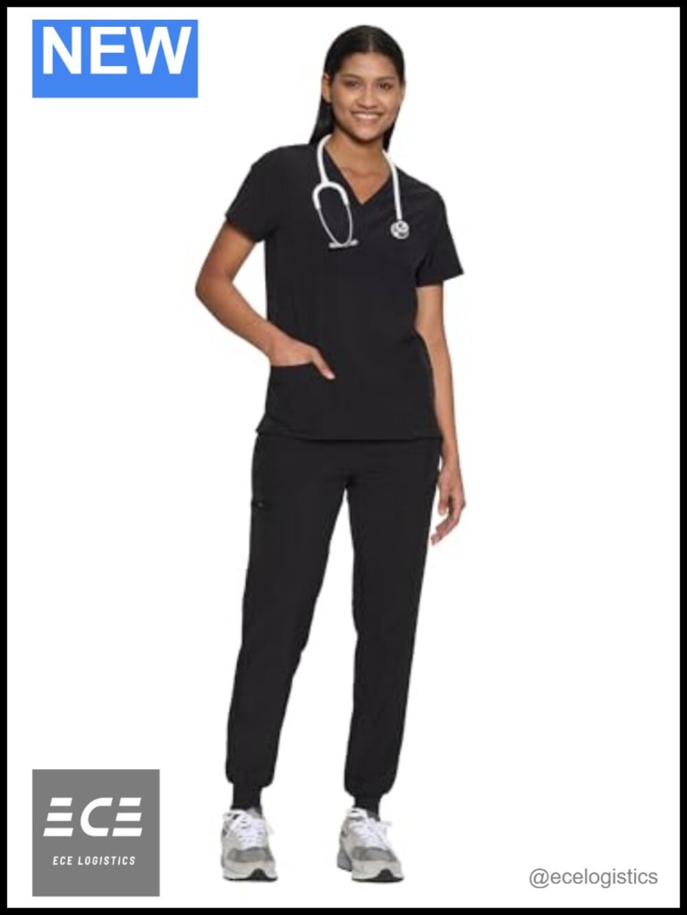 Scrubs Set for Women Stretch V-Neck Top & Jogger Pants with 9 Pockets